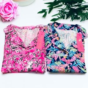 Lilly Pulitzer set of 2 PJ knit long sleeve button up tops women’s size XS